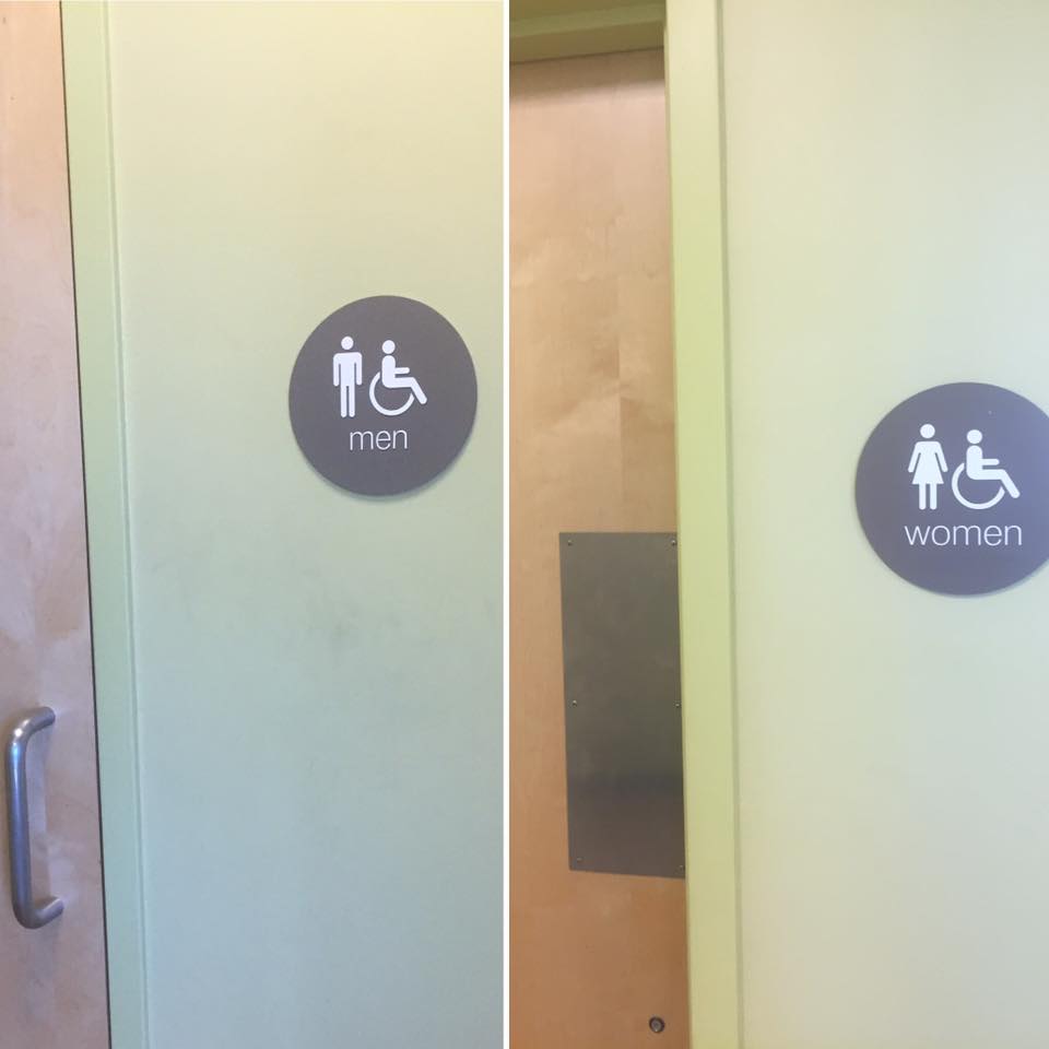 Mike Lynch Cartoons The Bathroom Entrances at Cumberland Farms, Epping, NH