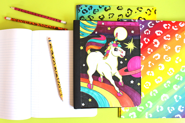 Make your own Lisa Frank inspired notebooks and school supplies!