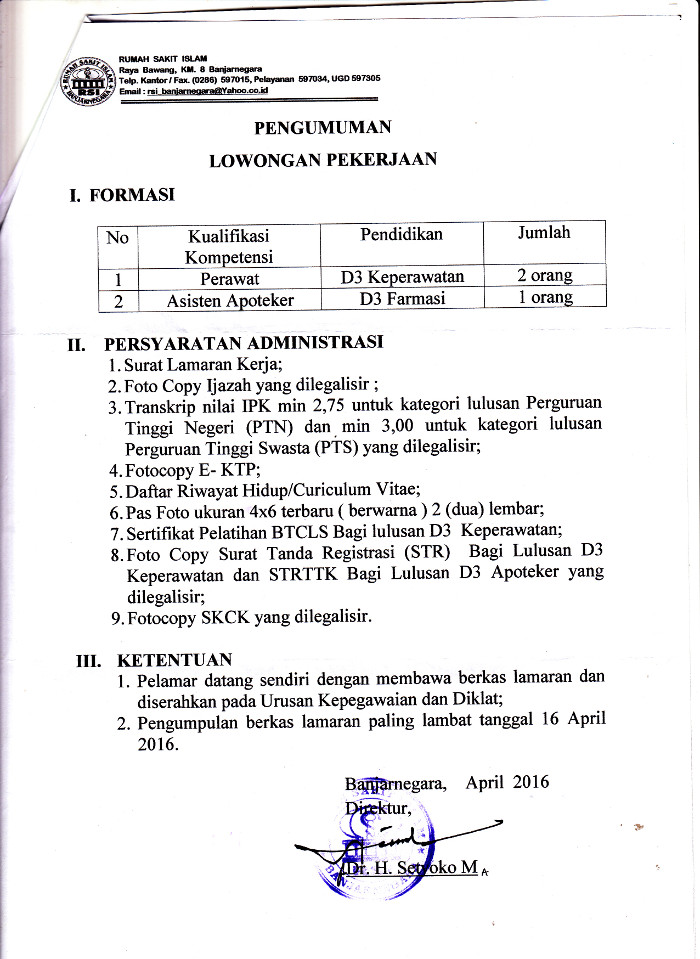 Lowongan Di Rsi Banjarnegara Banyumaskarir Com