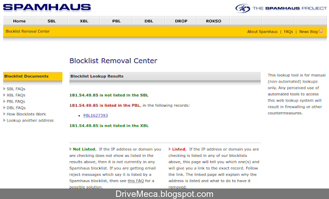 DriveMeca verificando si una ip publica esta reportada por spam