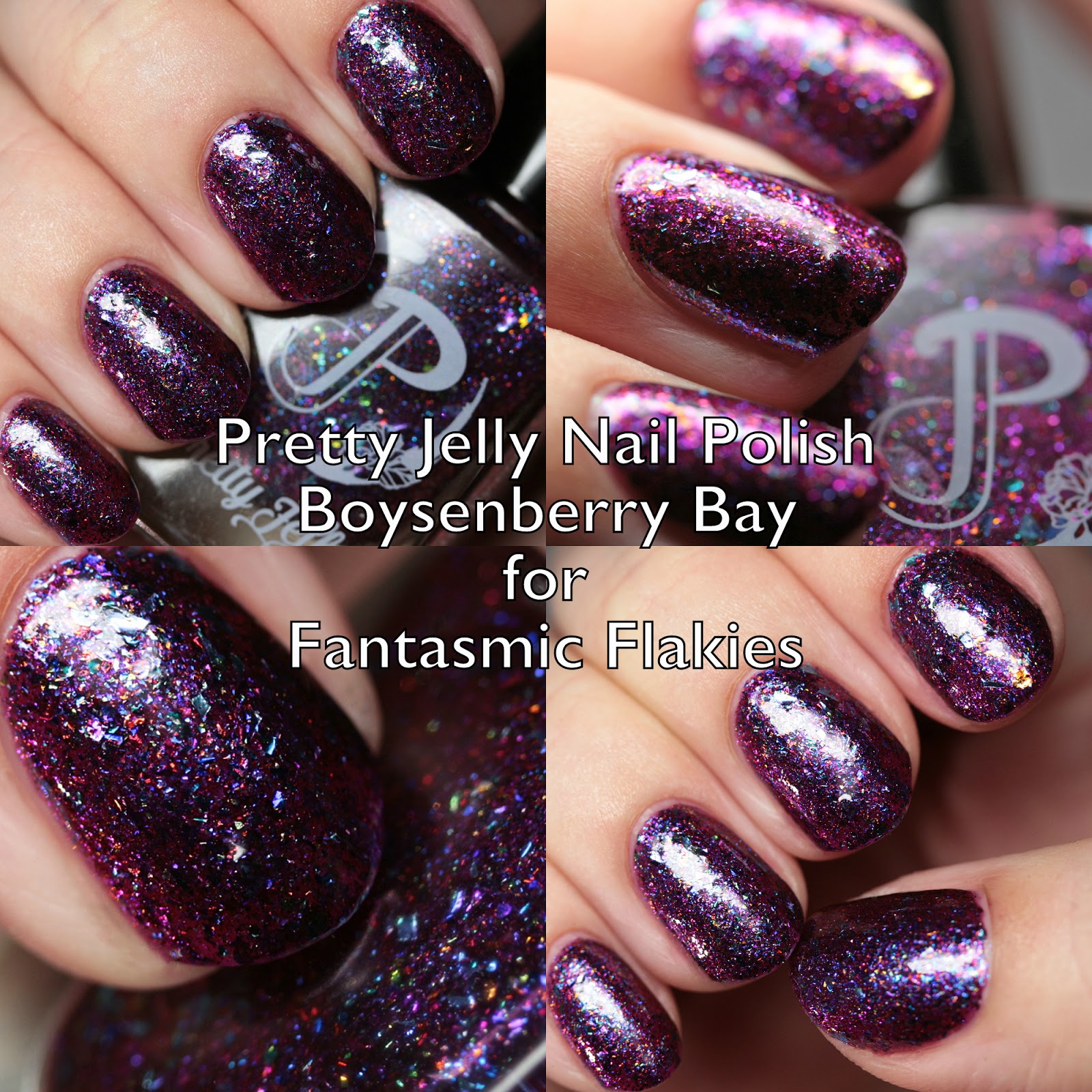 The Polished Hippy Pretty Jelly Nail Polish Boysenberry Bay for Fantasmic Flakies Swatches and