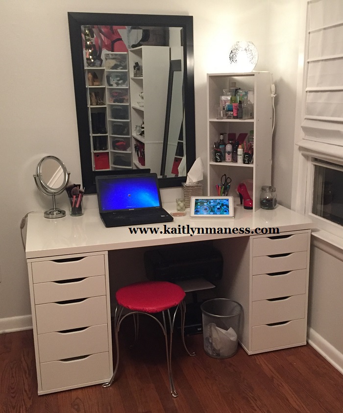 home office desk, makeup vanity, ikea alex & linnamon