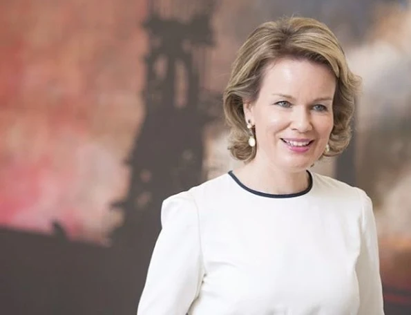 Queen Mathilde visited exhibition of the 'In the Open Air' at the Boverie Museum in Liege. Queen mathilde wore skirt, wore blouse, spring summer 2016 new style fashions