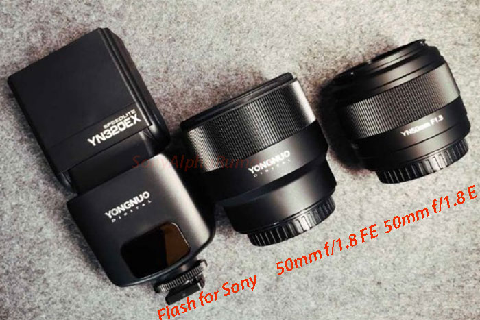 Вспышка и два объектива Yongnuo для камер Sony