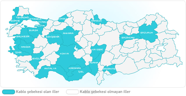 Türksat Kablo TV Hizmet Bölgeleri Harita