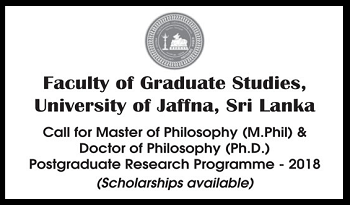 Master of Philosophy (M.Phil) & Doctor of Philosophy (PhD) - Jaffna University  (Scholarship Available)