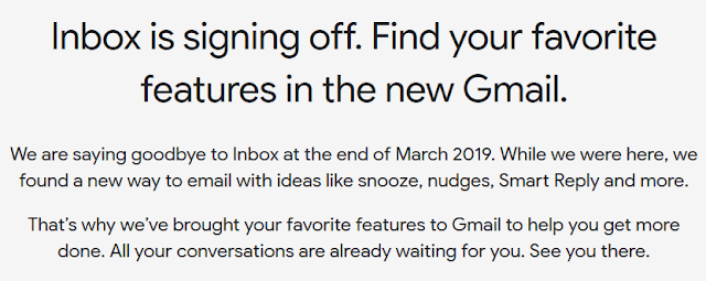Inbox by Gmail is signing off at the end of March 2019