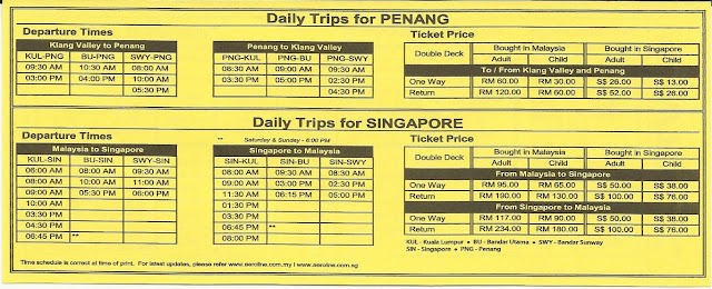 Aeroline Coach Scedule Daily Trip to Penang & Singapore