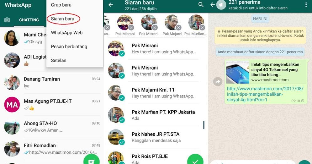 Cara membuat Siaran atau mengirim status WhatApp ke banyak orang