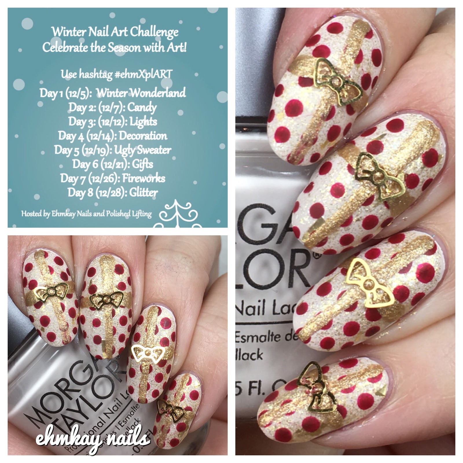 ehmkay nails Winter Nail Art Challenge Gift Wrap Nail Art