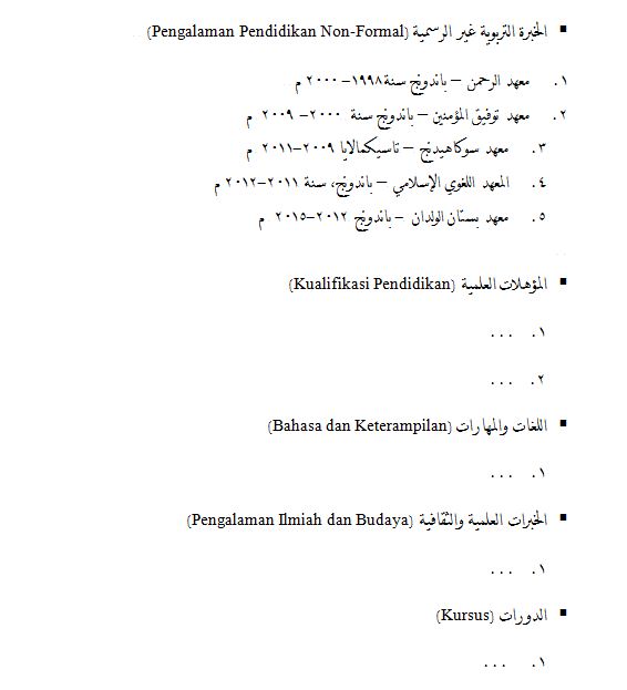 Contoh Riwayat Hidup dalam Bahasa Arab