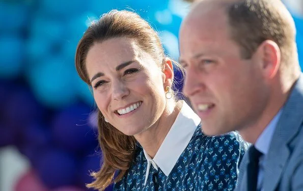 Kate Middleton wore a new floral print shirt dress by Beulah London. Crown Princess wore the same dress. Patrick Mavros quartz earrings