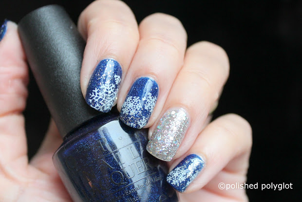 nail art blue silver and white