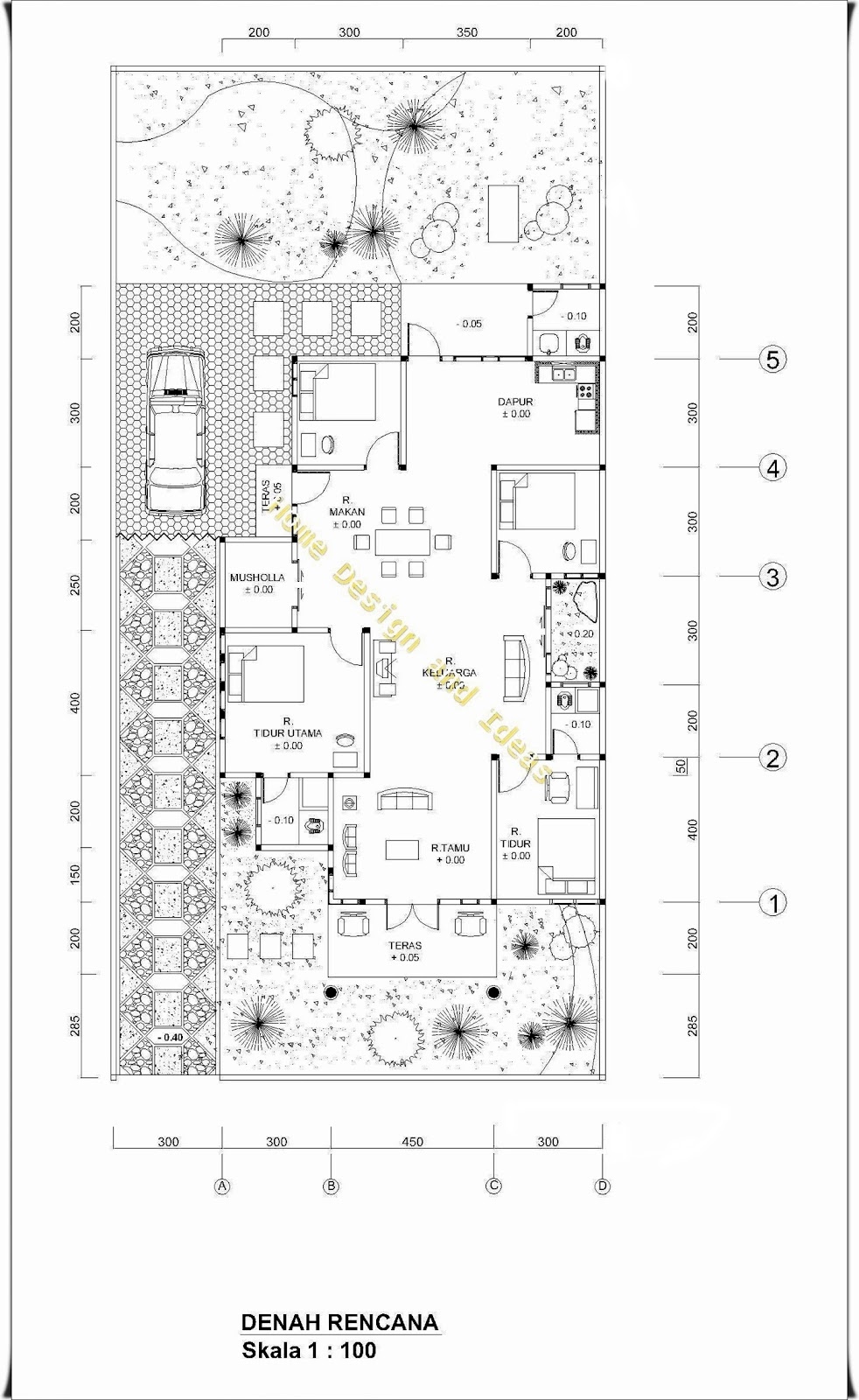 Denah Rumah Ukuran 10,5 m x 17 m dengan tanah uk. 13.5 m x 