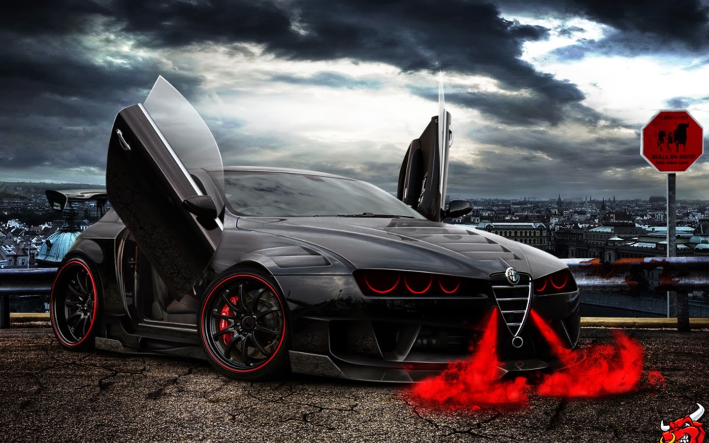 Fondo de Pantalla Coche Aston martin negro con las puertas hacia arriba