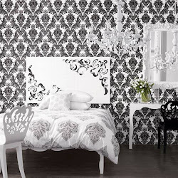 decor wall paper walls decoration bedroom rooms bedrooms damask theme modern stylish bed accent idea
