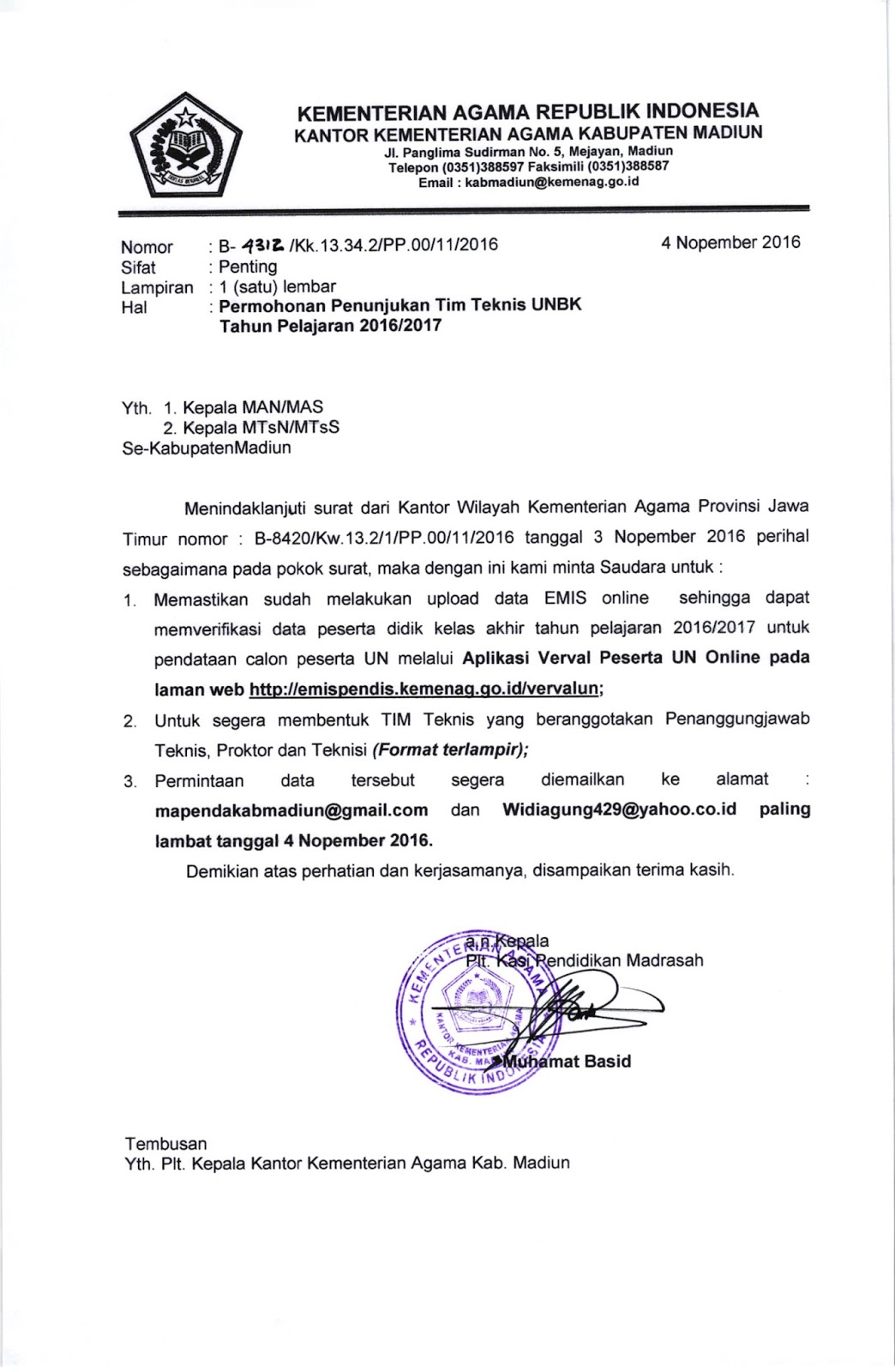 Seksi Pendidikan Madrasah Kabupaten Madiun 2016