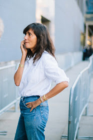 Emmanuelle Alt in jeans and a white shirt at NYFW