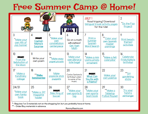 Mommy Maestra: Summer Camp @ Home July Calendar