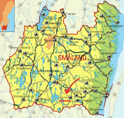 Karta över Småland Regionen | Karta över Sverige, Geografisk, Fysisk