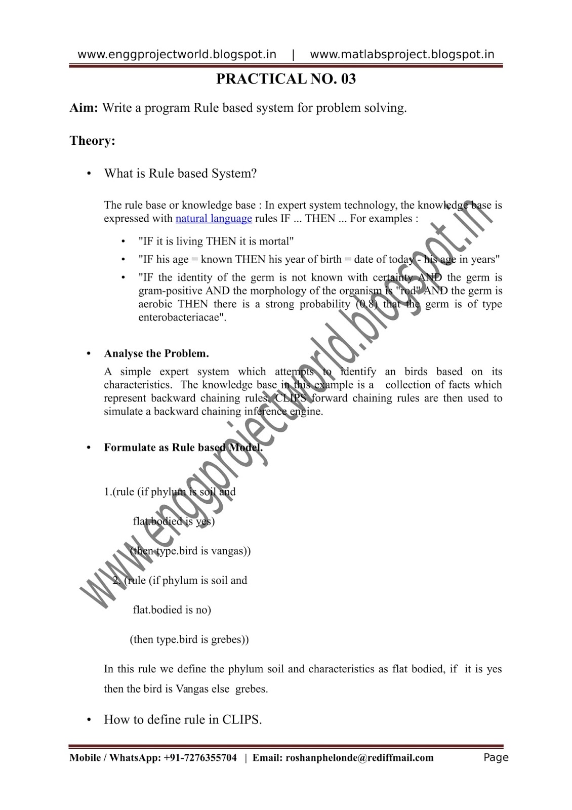 A Program Rule based system for Problem Solving Full Practical Manual ...