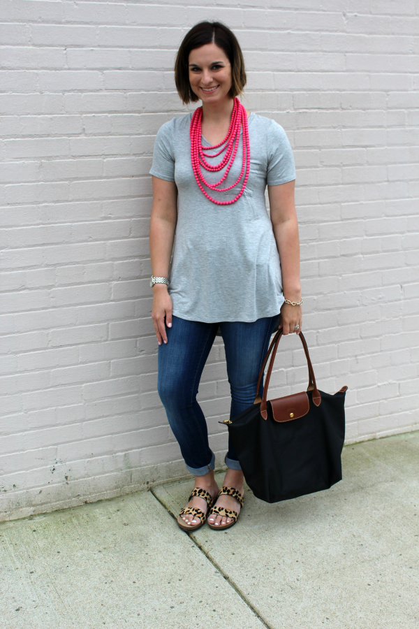 comfy glam, statement necklace, mom style