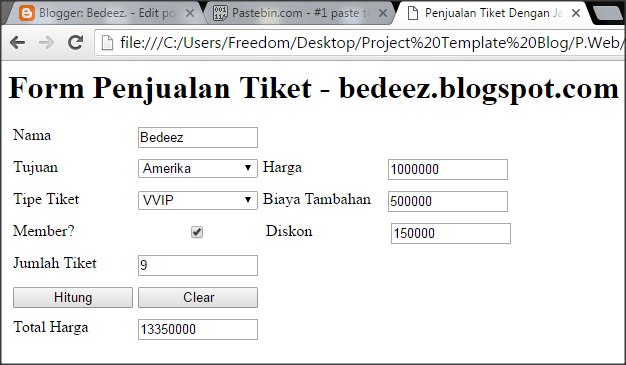 Membuat Form Penjualan Tiket Dengan Javascript Bedeez