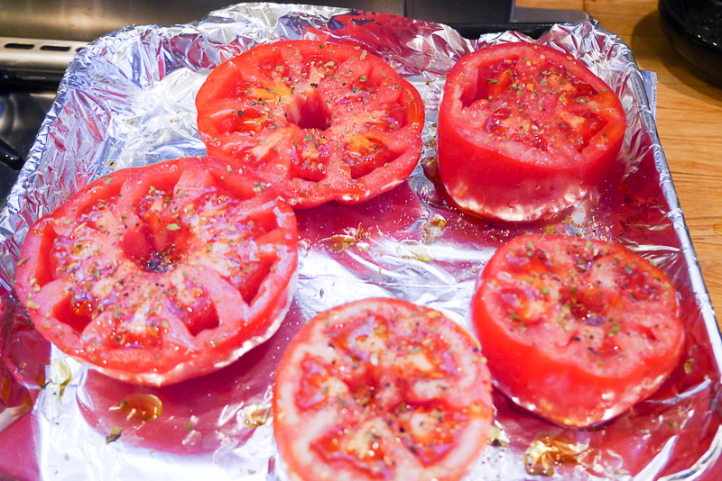 FEAST EVERYDAY Roasted Tomatoes with Pesto and Cheese (Ina Garten)
