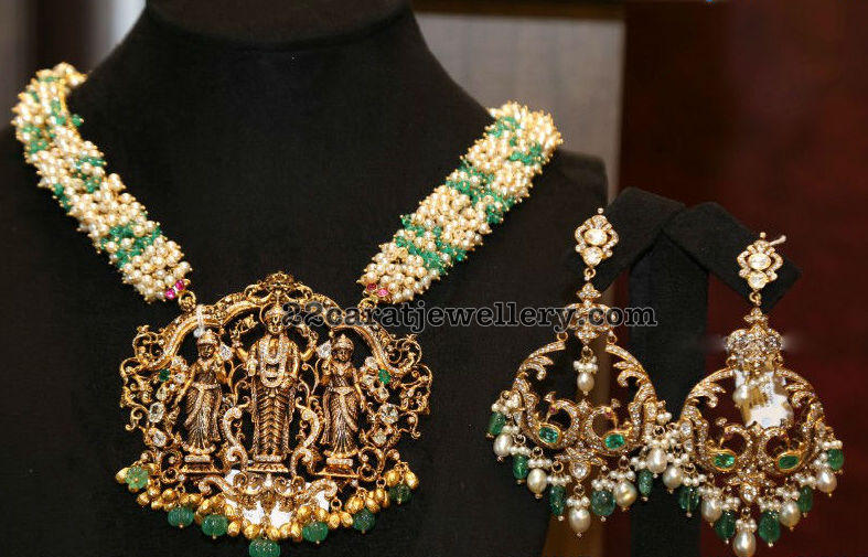 Pearls Set with Balaji Pendant Jewellery Designs