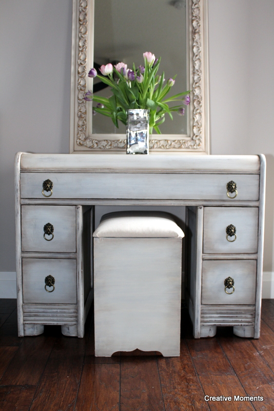 Old Fashioned milk paint vanity, mirror and stool