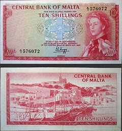 Maltese QEII 10/- Note