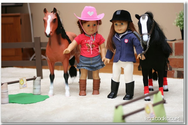 American Girl Doll Horse Show with American Girl crafts to make show jumping jumps for the doll's horses. #AGDoll #AmericanGirlDoll #Crafts #Horses #RealCoake