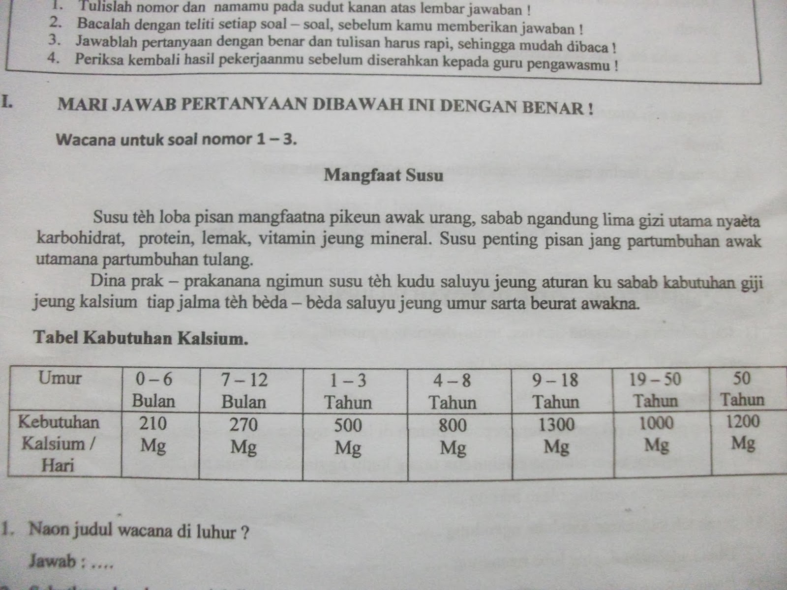 Soal Kelas 1 Sd Bahasa Sunda