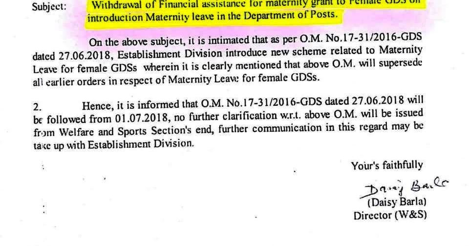 GDS MATERNITY GRANT CLARIFICATION AFTER MATERNITY LEAVE FROM 0107