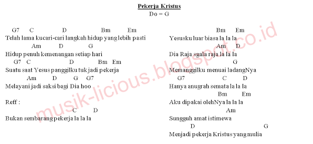 MUSIKLICIOUS Pekerja Kristus Lirik dan Kunci Gitar