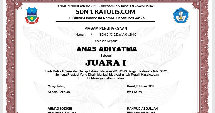 Contoh Template Piagam Penghargaan Lomba Dan Juara Kelas Biologizone