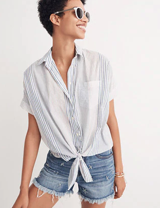 Madewell short-sleeve tie-front shirt in rawley stripe