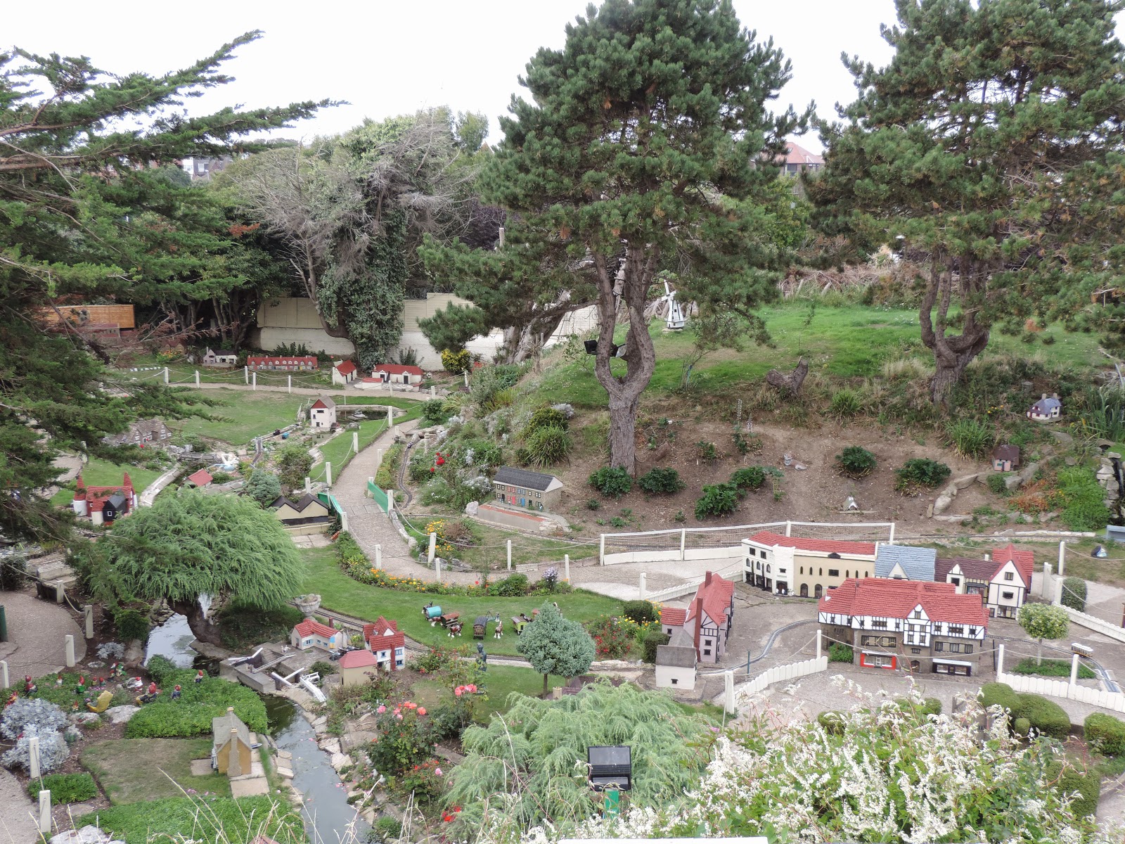 model village with waterways and model trains 