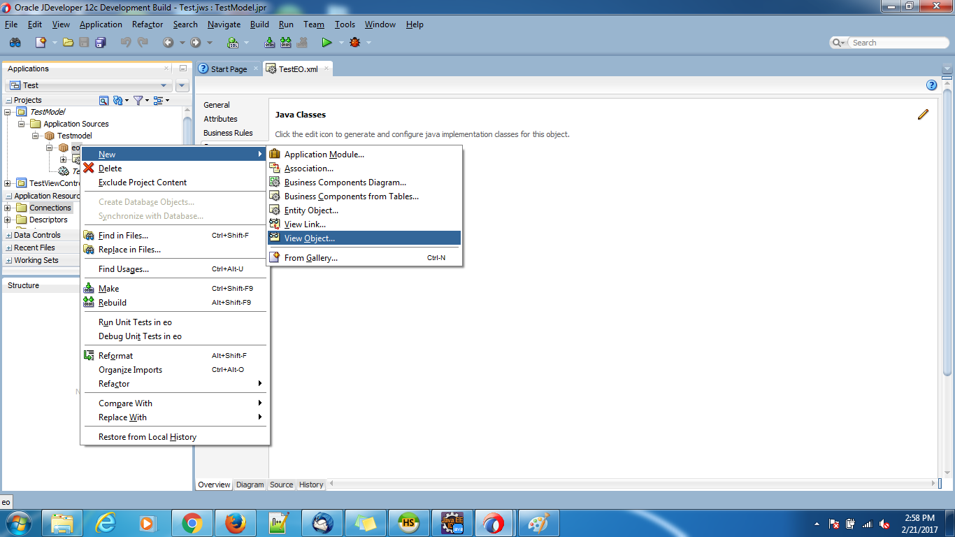 Java Java ADF creating EO and VO