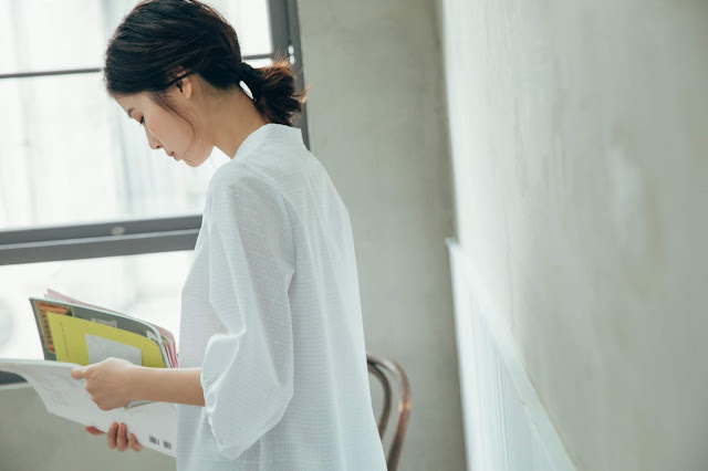 復刻-格子描圖紙 V領寬口袖襯衫