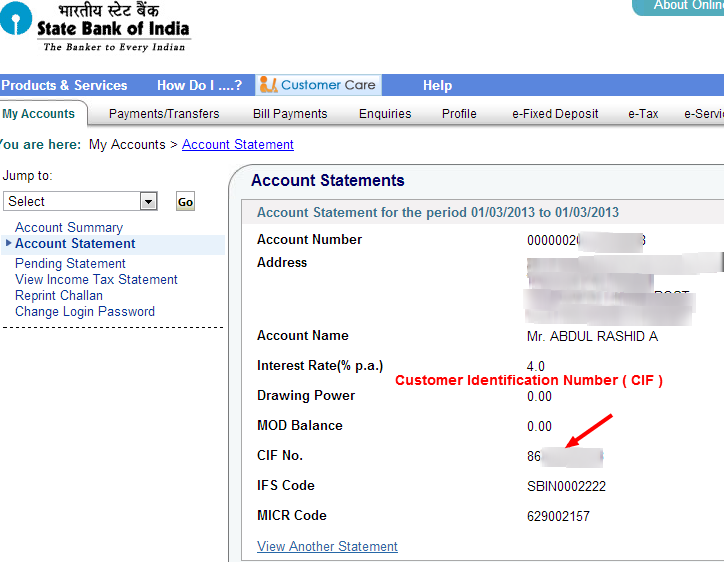 how to check cif number of central bank
