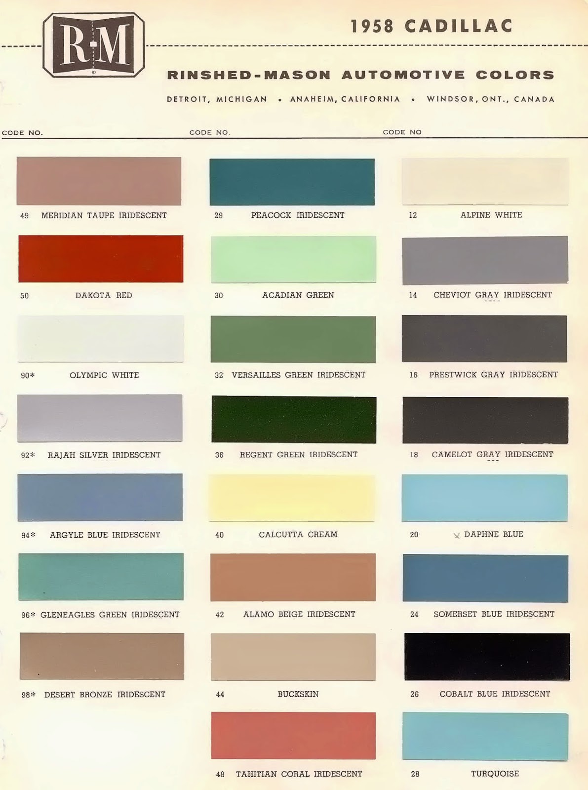 Fender Color Chart By Year