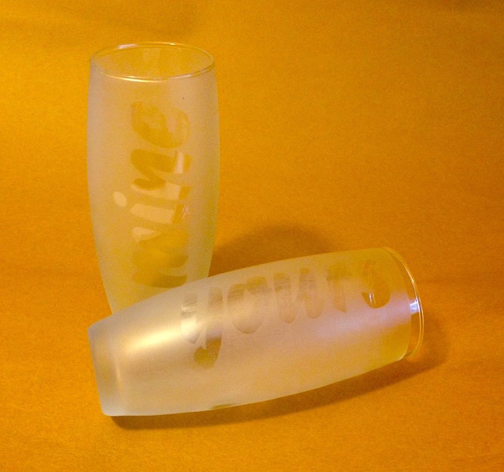 Etched stemless champagne flutes