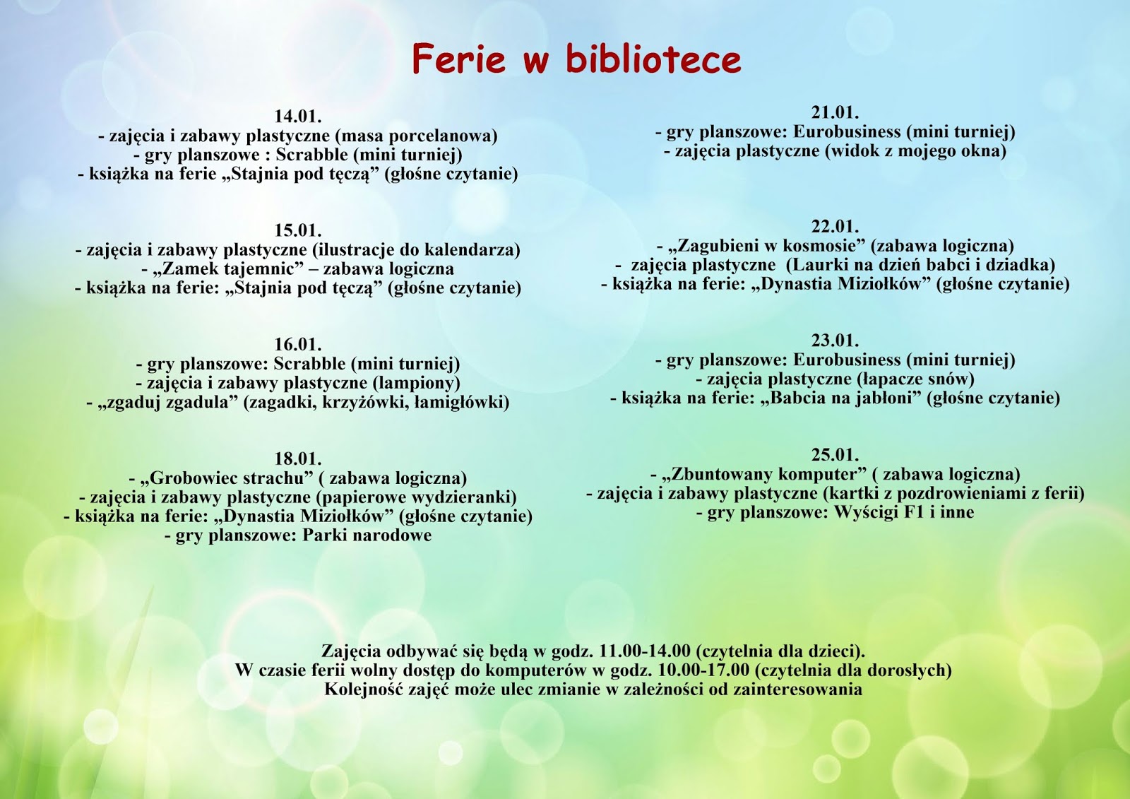 Nasz Suchedniów Zaproszenie Na Ferie W Bibliotece