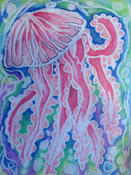 wax resist jellyfish artwork water watercolour easy colour cup