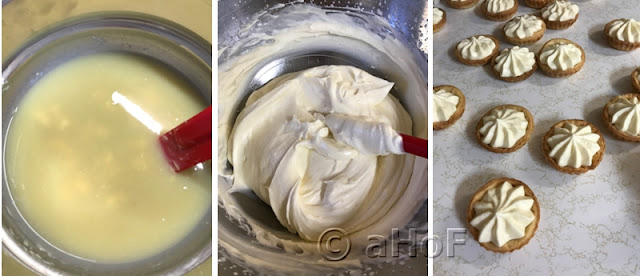 White chocolate, folding, whipped cream, piping in shells