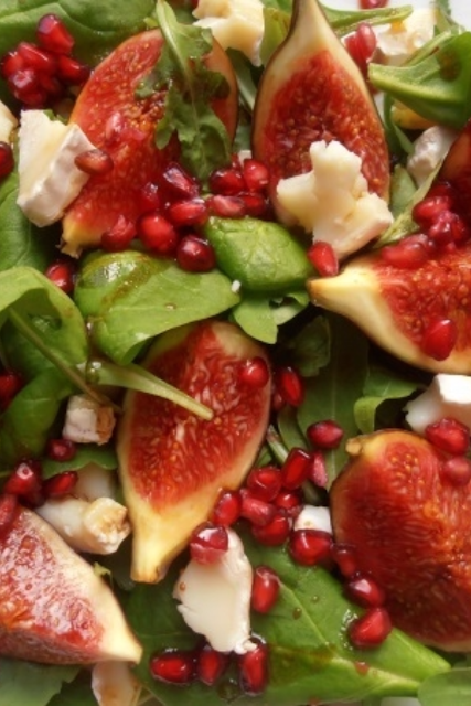 fig, goat's cheese, pomegranate, salad, vegetarian, honey, recipe, recipes