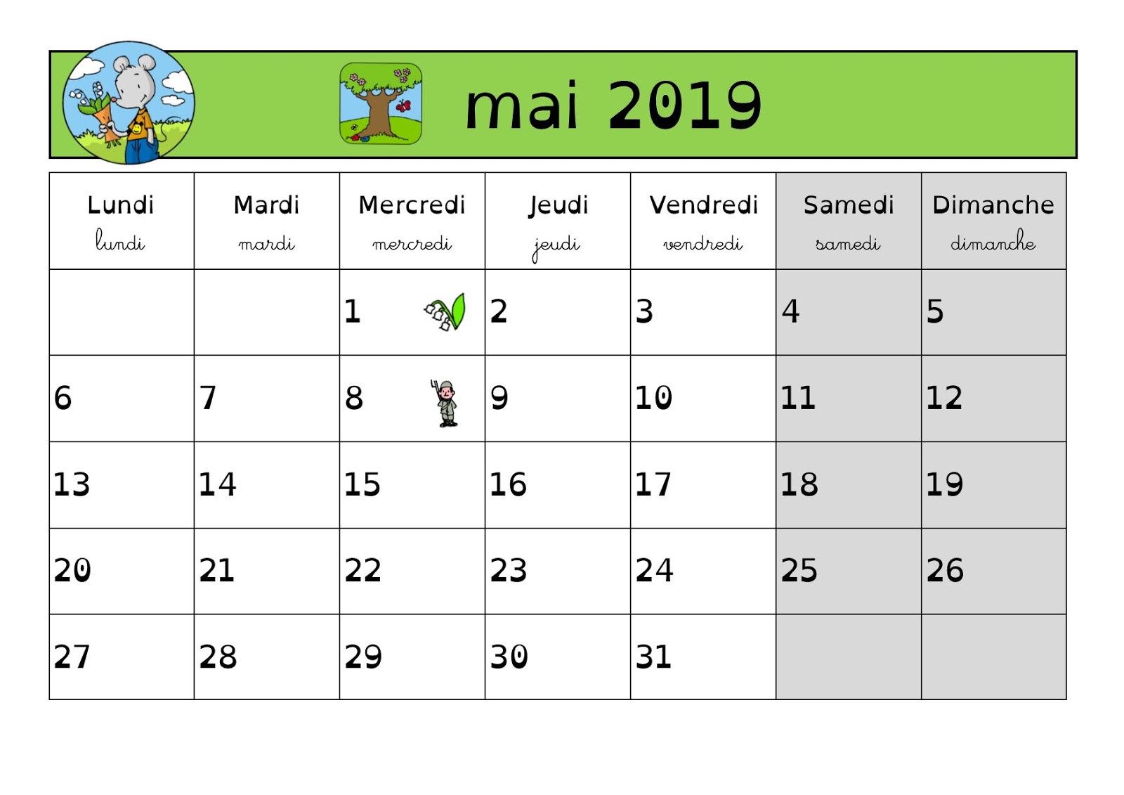 En classe avec Ludo: calendrier 2018-2019, période 5, mai/juin