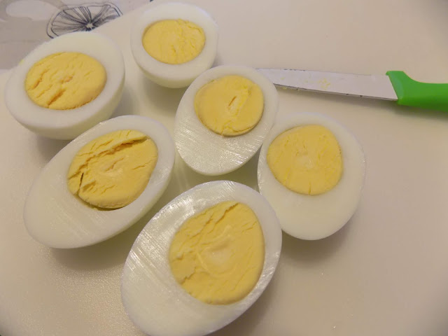 Boiled eggs cut in half