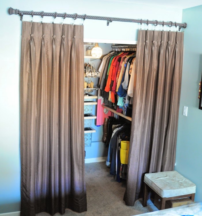 Master Bedroom closet -- doors off, curtains to separate :: OrganizingMadeFun.com